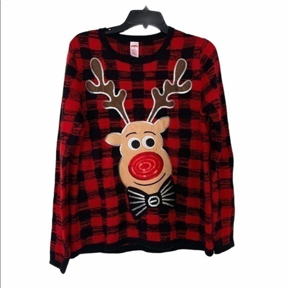 Vintage Ugly Christmas Sweater Plaid Red Black